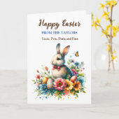 Paashaas, Vlinders en Bloemen gepersonaliseerd Kaart (Gele Bloem)