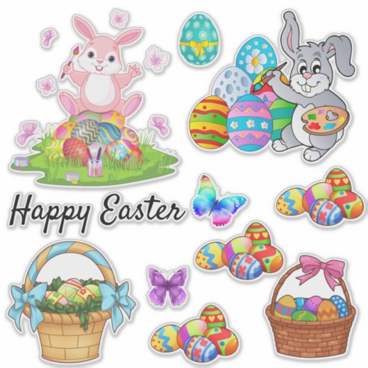 Paashaas Voorjaarsvakantie Kleurrijk & Leuk Venste Sticker (Voorkant)