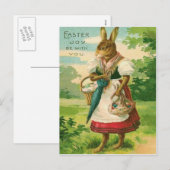 Paashaas Vrouw Mand Gekleurd Ei Feestdagenkaart (Voorkant / Achterkant)