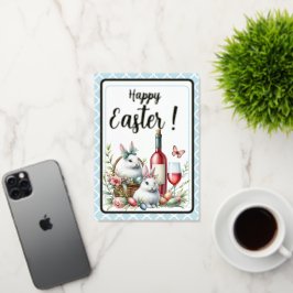 Paashaas, Waterverf, eitjes en wijn Folie Wenskaart