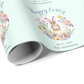 Paashaas Waterverf Licht Groen Aangepaste Naam Cadeaupapier (Rol Hoek)