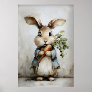Paashaas wortel print, lente konijn poster