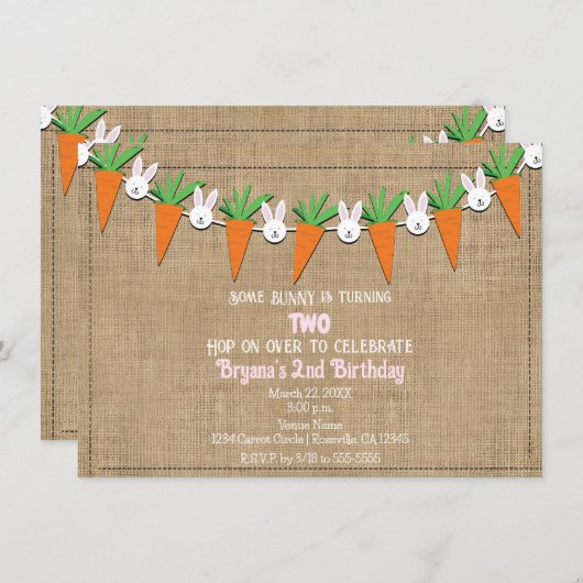 Paashaas & Wortelen Garland Verjaardagsfeest Kaart (Voorkant / Achterkant)