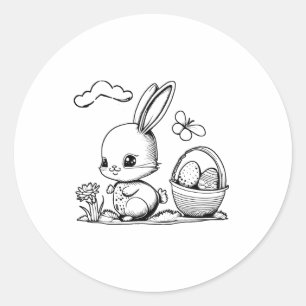 Paashaas zelf kleuren en schilderen ronde sticker