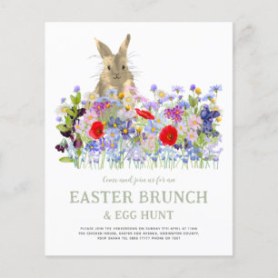 Paashaasjacht en Brunch Konijn Bloemen Budget Flyer