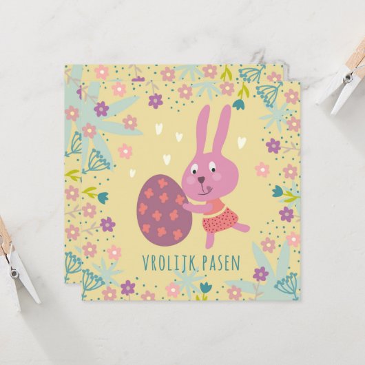 Paashaasje met chocolade ei kaart (Voorkant / Achterkant in situ)