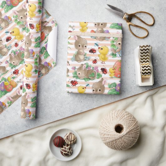 Paashaasjes en kuikens cadeaupapier (Crafts)