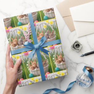 Paashaasjes in een Rieten Mand Cadeaupapier