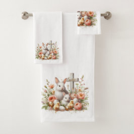 Paashaasjes, Kuikens, Bloemen en Kruis Bad Handdoek