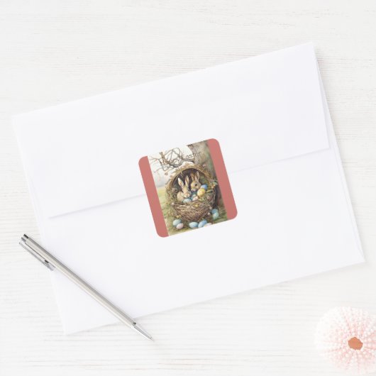 Paashaasknoppen Konijn Bos Vierkante Sticker (Envelop)