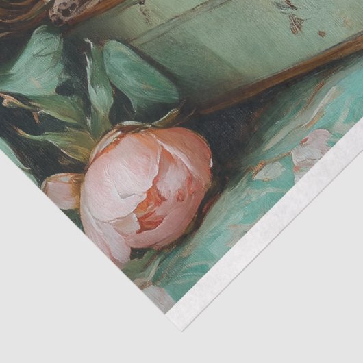 Paashen Groene Koffer Bloemenveter Decoupage Tissuepapier (Detail)