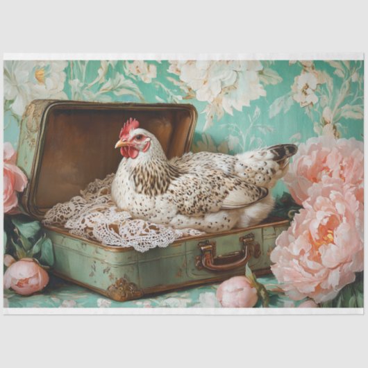 Paashen Groene Koffer Bloemenveter Decoupage Tissuepapier (Voorkant)