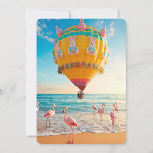 Paashetebalon en flamingo's op het strand feestdagenkaart