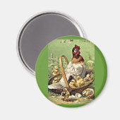  paashoen en kippen in mandje magneet (Voorkant / Achterkant)