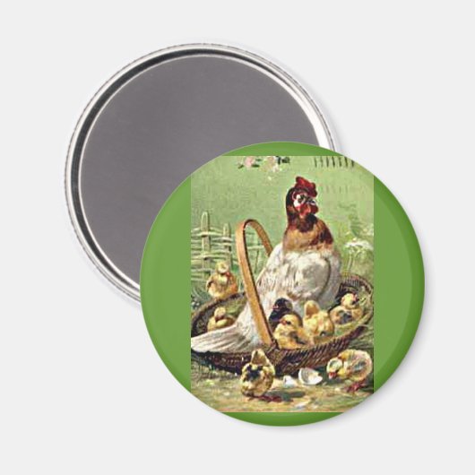 paashoen en kippen in mandje magneet (Voorkant / Achterkant)