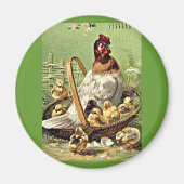 paashoen en kippen in mandje magneet (Voorkant)