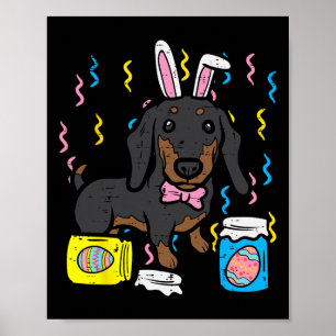 Paashond Dachsund Bunny Schattige Egg Hunting Girl Poster