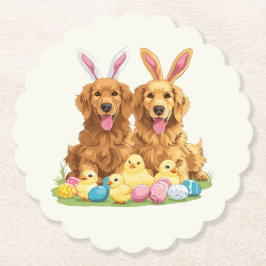 Paashond Golden Retriever Honden Bunny Ears Kartonnen Onderzetters