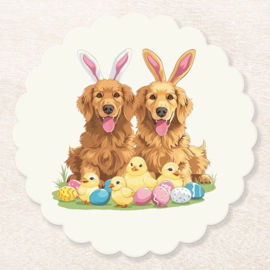 Paashond Golden Retriever Honden Bunny Ears Kartonnen Onderzetters (Voorkant)