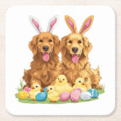 Paashond Golden Retriever Honden Bunny Ears Kartonnen Onderzetters (Voorkant)