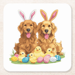Paashond Golden Retriever Honden Bunny Ears Kartonnen Onderzetters