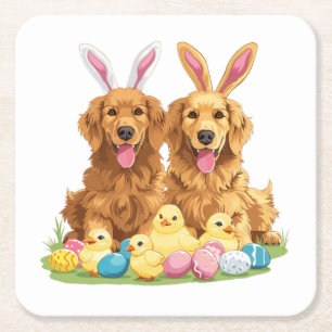 Paashond Golden Retriever Honden Bunny Ears Kartonnen Onderzetters