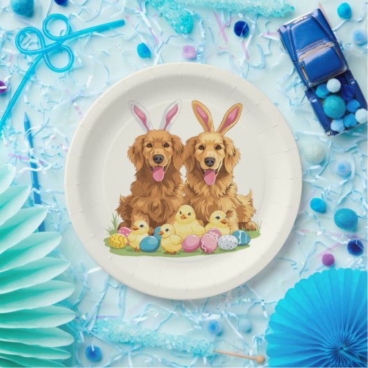 Paashond Golden Retriever Honden Bunny Ears Papieren Bordje (Feest)