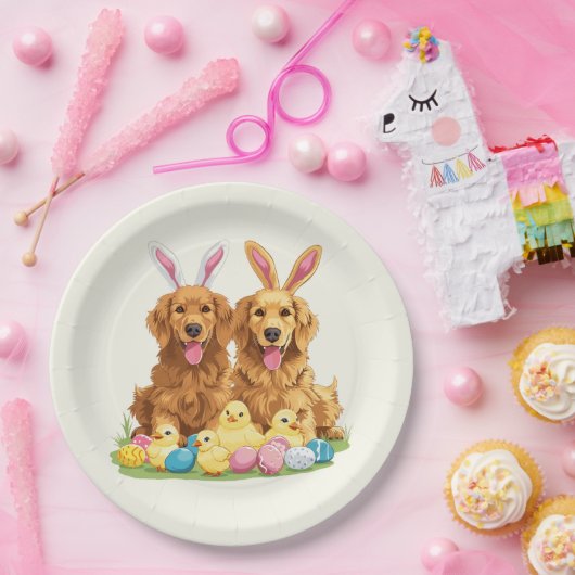 Paashond Golden Retriever Honden Bunny Ears Papieren Bordje (Feest)