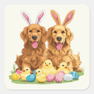 Paashond Golden Retriever Honden Bunny Ears Vierkante Sticker