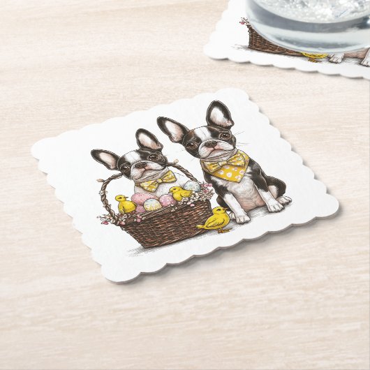 Paashonden van de Boston Terrier Kartonnen Onderzetters (Gebogen)