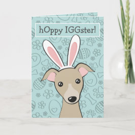 Paasjaar Italiaanse grijshond Fawn Dog Cute Bunny Feestdagen Kaart