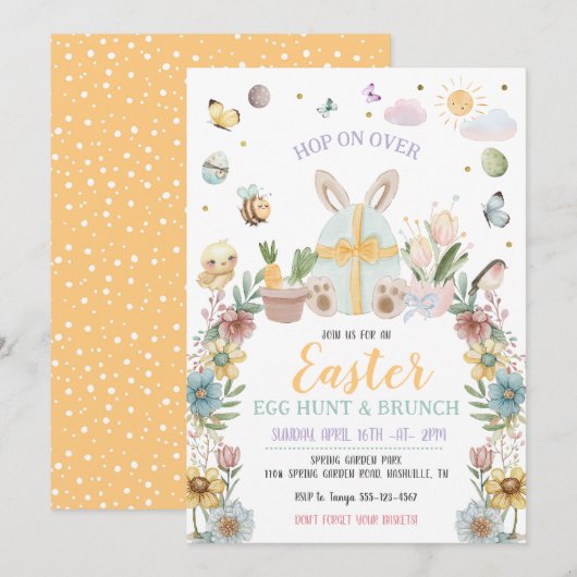 Paasjacht van de Pastel Paashaas Kaart (Voorkant / Achterkant)