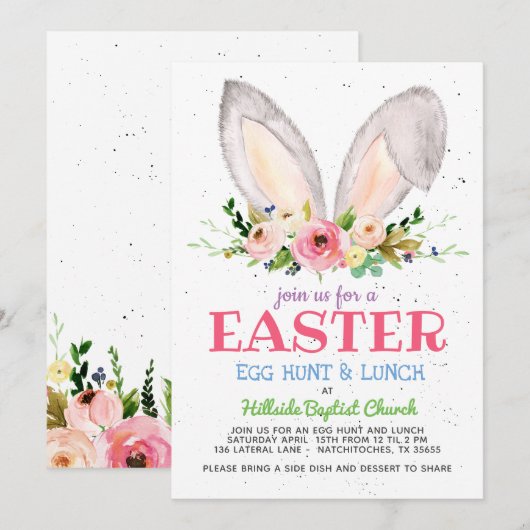 Paasjachtuitnodiging voor eitjes, kerkeizereicel kaart (Voorkant / Achterkant)