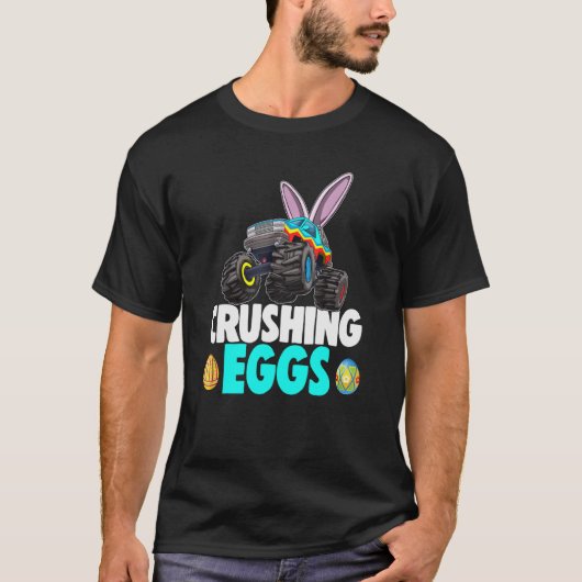 Paasjongen Monster Truck Crushing Egg Bunny Easter T-shirt (Voorkant)