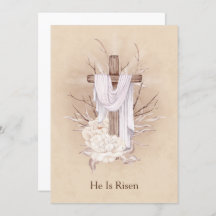 Paaskaart. Floral Cross. Hij is risen