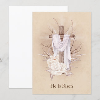 Paaskaart. Floral Cross. Hij is risen Bedankkaart