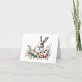 Paaskaart  konijn en bloemen feestdagen kaart