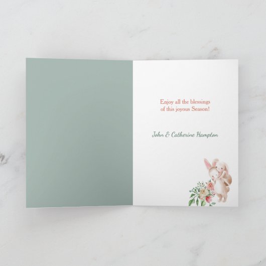 Paaskaart met bloemen bezorgende paashaas kaart (Binnen)