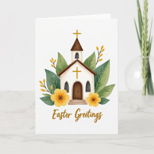 Paaskaart met bloemen bij kapel kaart