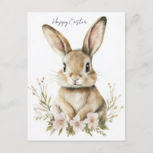 Paaskaart met bloemen en paashaas briefkaart