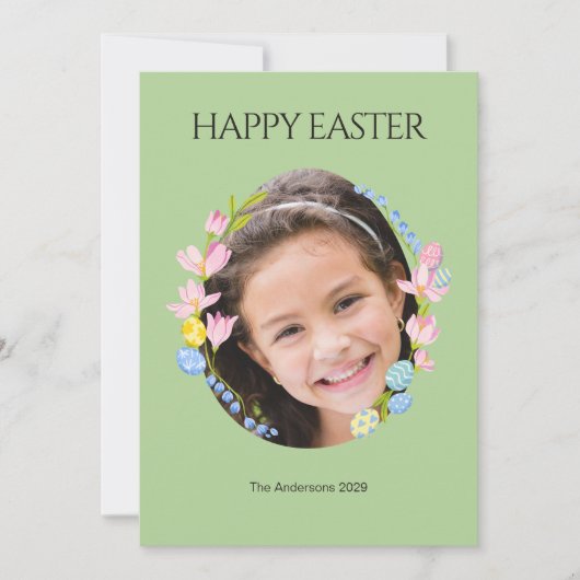 Paaskaart met Bloemen Lijst – Groen Feestdagenkaart (Voorkant)