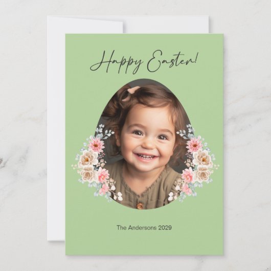 Paaskaart met Bloemenei Lijst – Groen Feestdagenkaart (Voorkant)