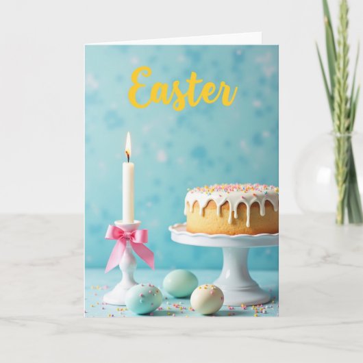 Paaskaart met cake en kaars kaart (Voorkant)