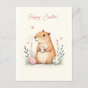 Paaskaart met capibara in pastelkleuren feestdagenkaart