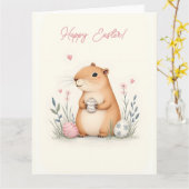 Paaskaart met capibara in pastelkleuren kaart (Gele Bloem)