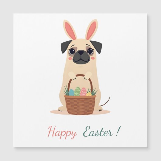 Paaskaart met een afbeelding van een mopshond (Voorkant)