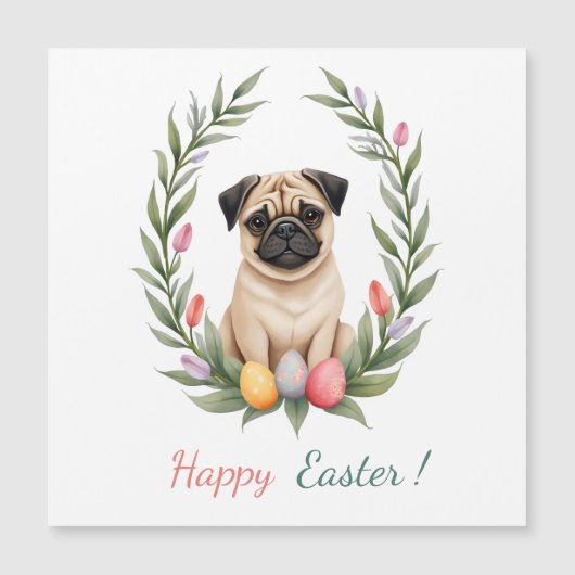 Paaskaart met een afbeelding van een mopshond (Voorkant)
