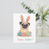 Paaskaart met een afbeelding van een mopshond feestdagenkaart (Staand voorkant)