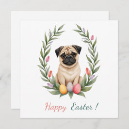 Paaskaart met een afbeelding van een mopshond feestdagenkaart