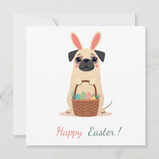 Paaskaart met een afbeelding van een mopshond feestdagenkaart (Voorkant)